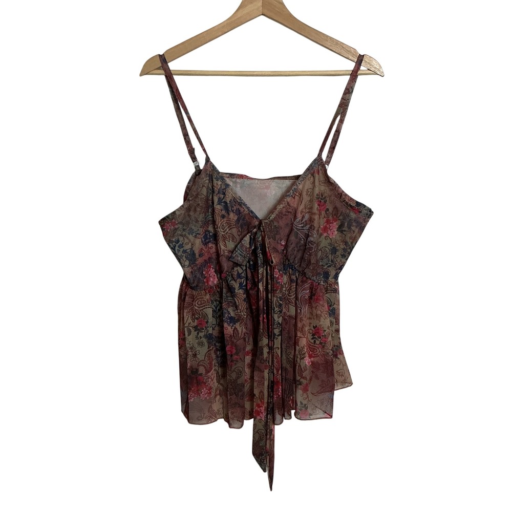 Floral Mesh Babydoll Camisole Sheer Top Festival Fairycore Whimsical